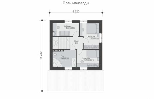 Одноэтажный дом с мансардой, террасой и кабинетом